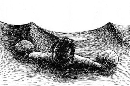 Ilustrasi Surawana kabur dari Nusa Kambangan oleh Agus Wasonoputra (2019)