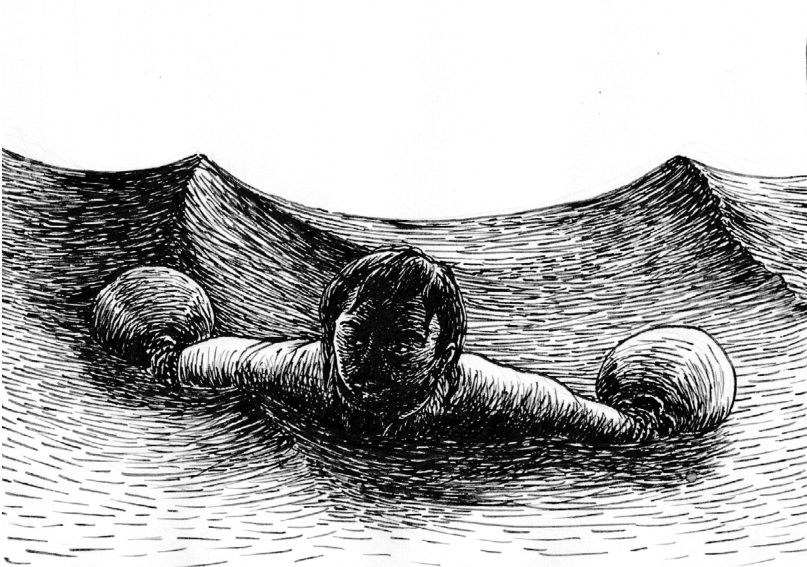 Ilustrasi Surawana kabur dari Nusa Kambangan oleh Agus Wasonoputra (2019)